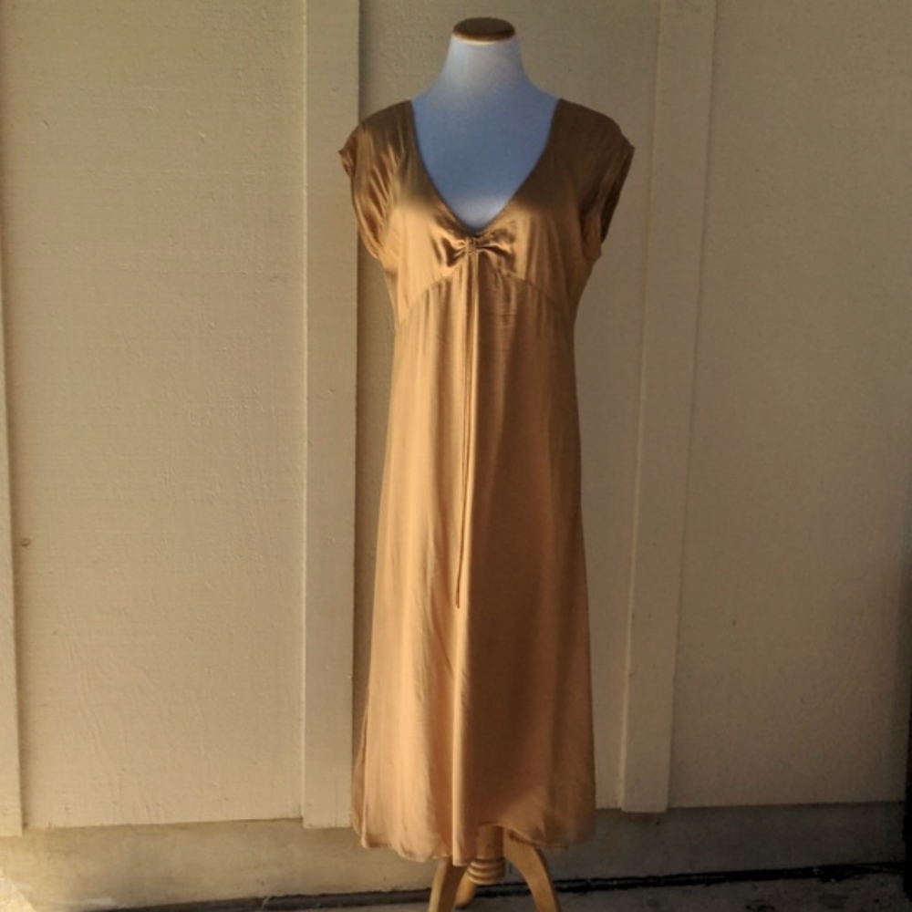 Amuse Society Tan Tie-Bust Cap Sleeve Midi Dress